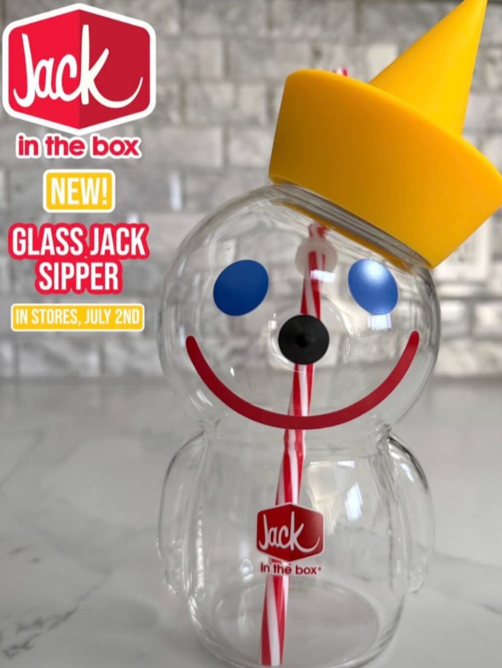 NEW Yellow Hat Glass Jack Sipper - Novelty Drink Cup